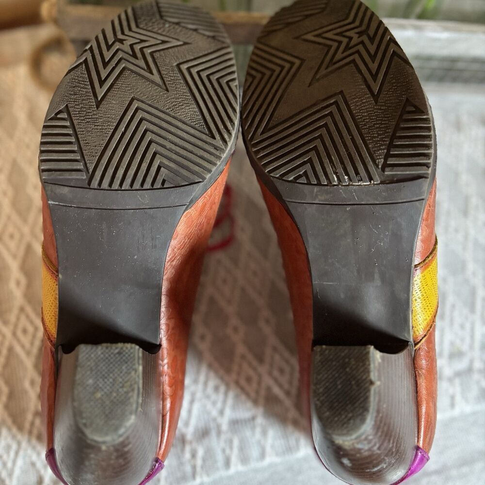 SOCOFY Multi-color  Embossed  Lace Up Ankle Retro/Vintage  Pumps ‎ sz39 (8-8.5). - Picture 10 of 10